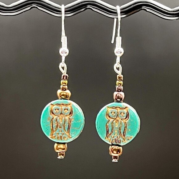 Owl Drop Earrings Handmade Sterling Silver - Picture 5 of 5